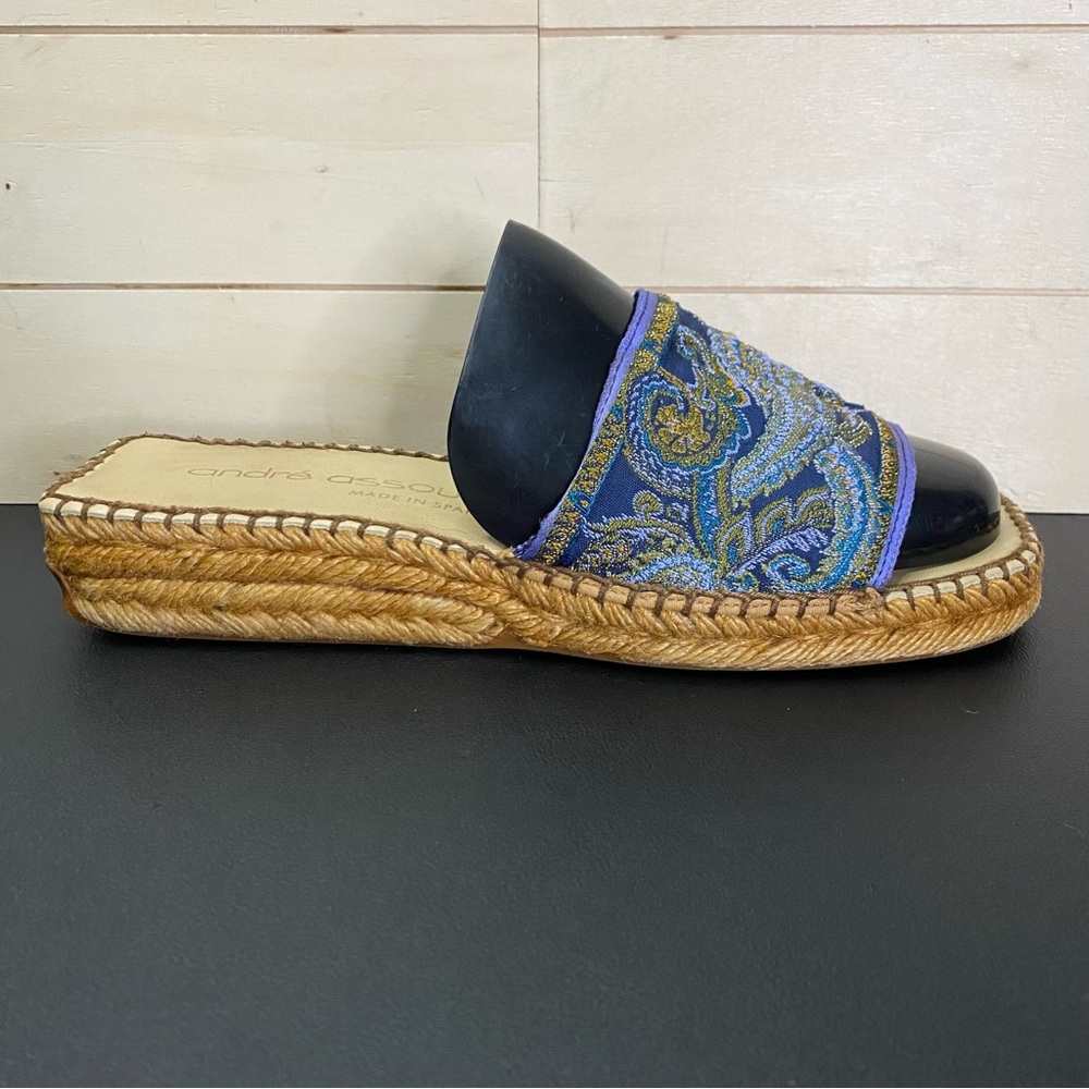 Andre Assous Espadrille Slides Sandals Women's Size 8 Shoes Blue Fabric Slip-Ons